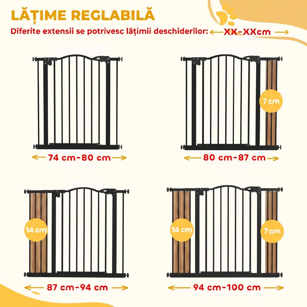 PawHut Poartă Extensibilă pentru câini fără șuruburi, Poartă de Siguranță Reglabilă, 94-100x78 cm, Negru | Aosom Romania