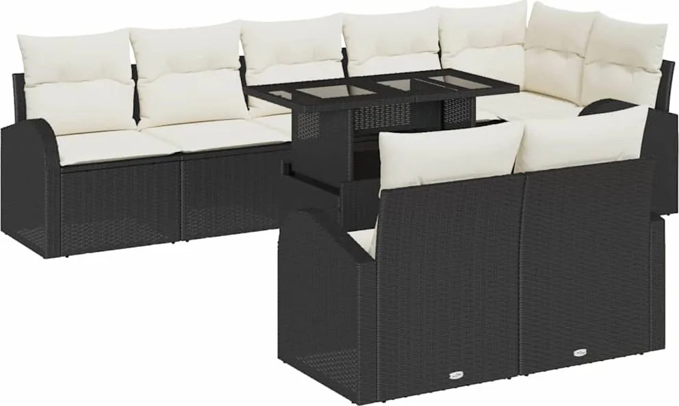 vidaXL Set de canapele pentru grădină 9 pcs Negru Rattan poli