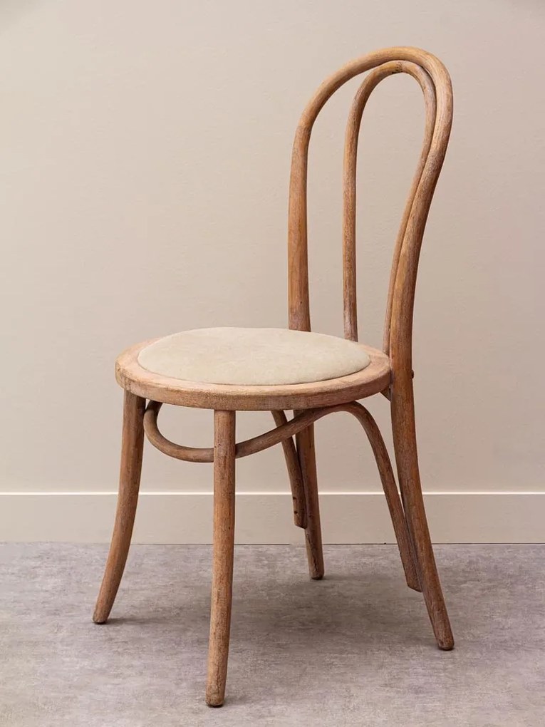 Scaun dining tapițat din lemn de fag curbat și bumbac, bej, cu spătar dublu în arc și traversă inelară, 91 x 41 x 41 cm, „Icon”