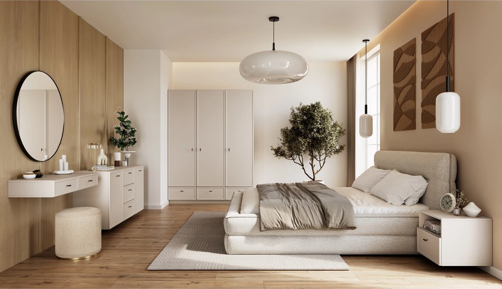 Dulap Lorini 150 cm cu rafturi - cașmir / mânere negre T-bar