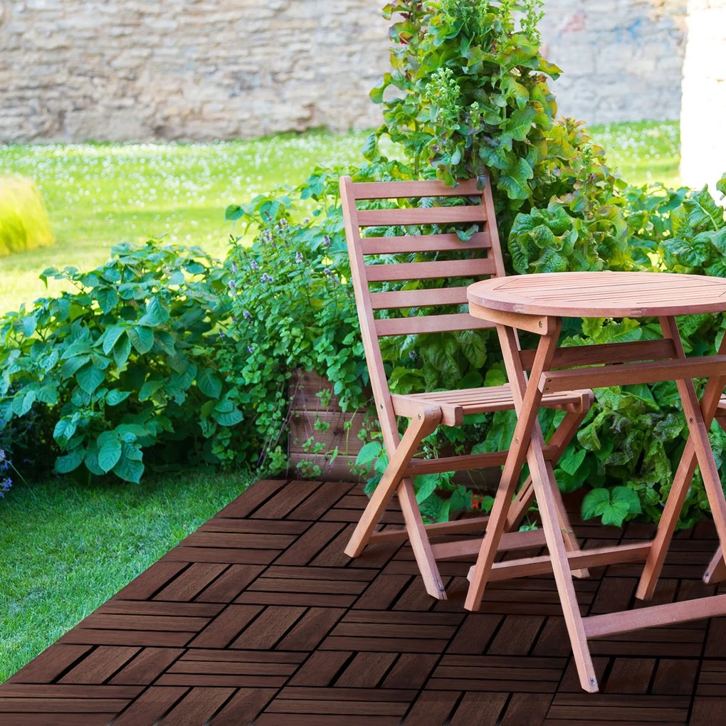 Pardoseala din lemn - 12 lamele - 30 x 30 cm - maro inchis - 6 buc pachet