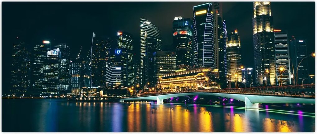 Tablou - Singapore noaptea (120x50 cm)