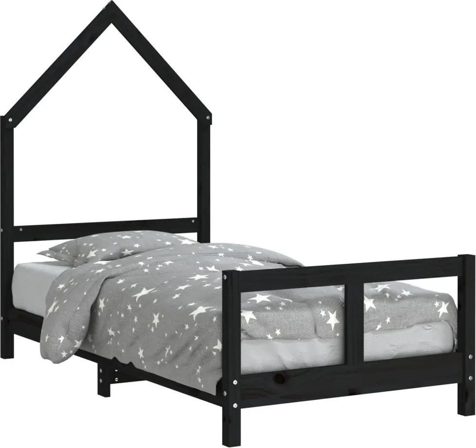 vidaXL Cadru de pat pentru copii, negru, 80x160 cm, lemn masiv de pin