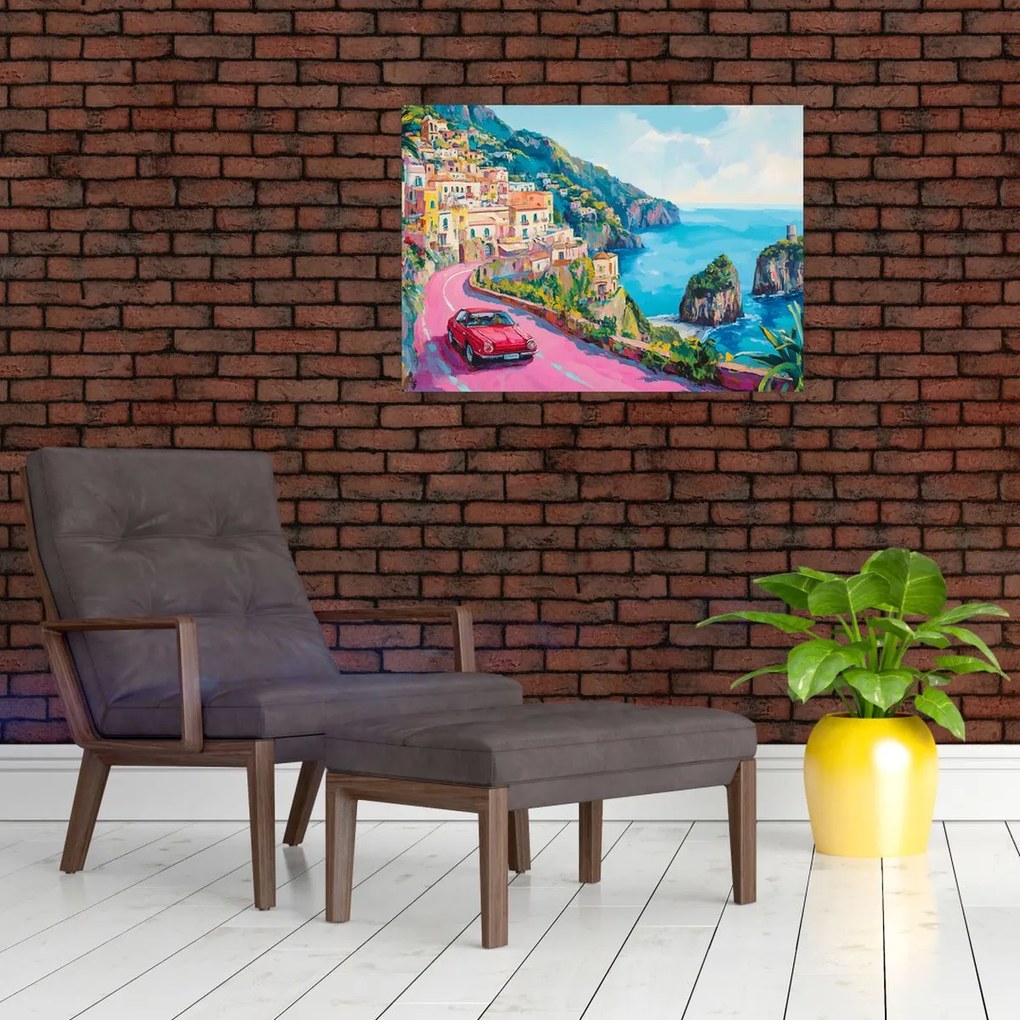 Tablou pe sticlă - Drum roz pe coastă (70x50 cm)