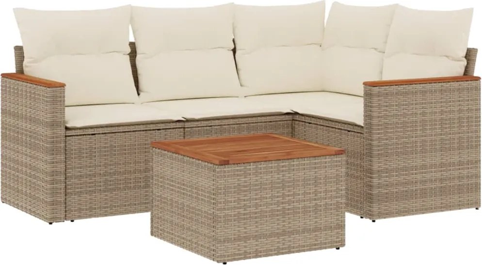 vidaXL Set canapele de grădină cu perne, 5 piese, bej, poliratan