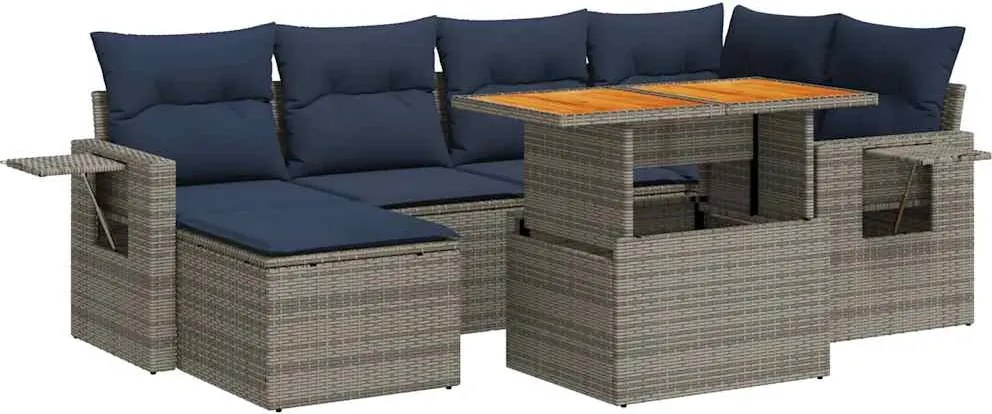 vidaXL Set canapele de grădină, 7 piese, cu perne, gri, poliratan