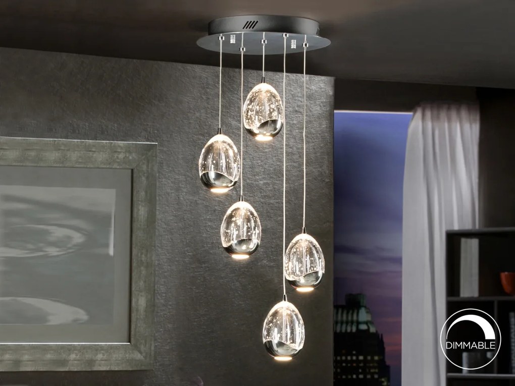 Lustra LED dimabila cu 5 pendule ROCIO crom SV-783517