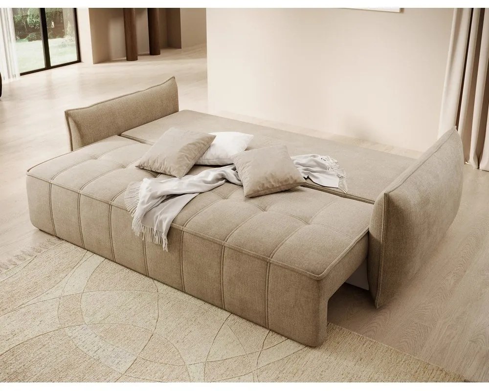 Canapea maro deschis extensibilă/cu spațiu de depozitare cu tapițerie din catifea 242 cm Weltton – ELTAP