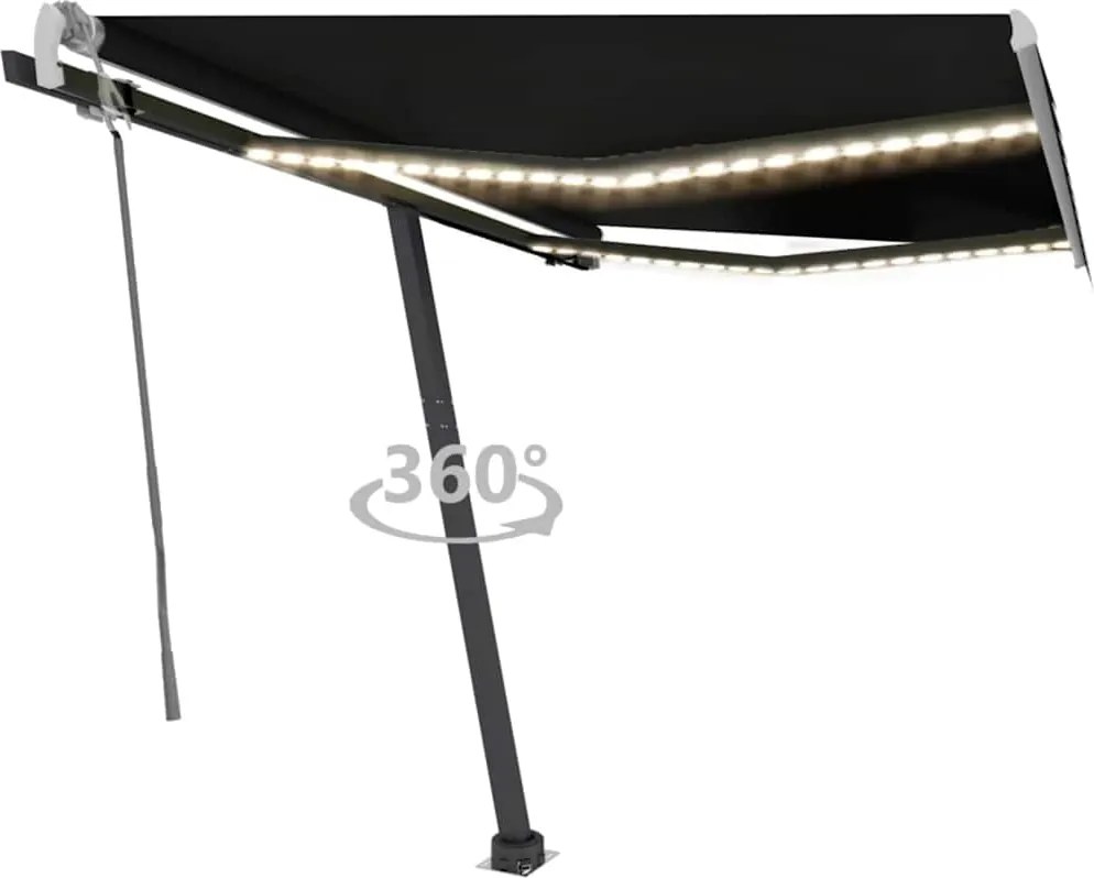 vidaXL Copertină retractabilă manual cu LED, antracit, 300x250 cm