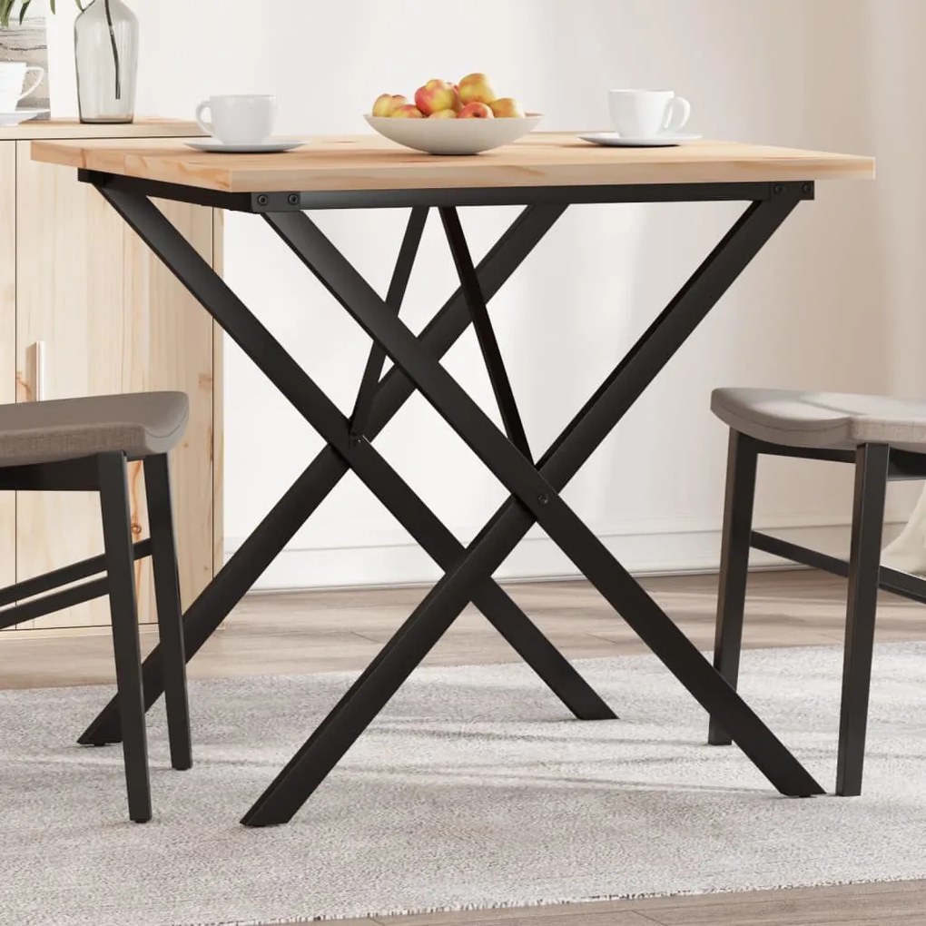 vidaXL Masă bucătărie, cadru X, 90x90x75,5 cm lemn masiv pin și Oţel