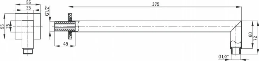 Brat pentru dispersorul fix, finisaj negru, lungime 375mm, forma patrata NAC_N46K
