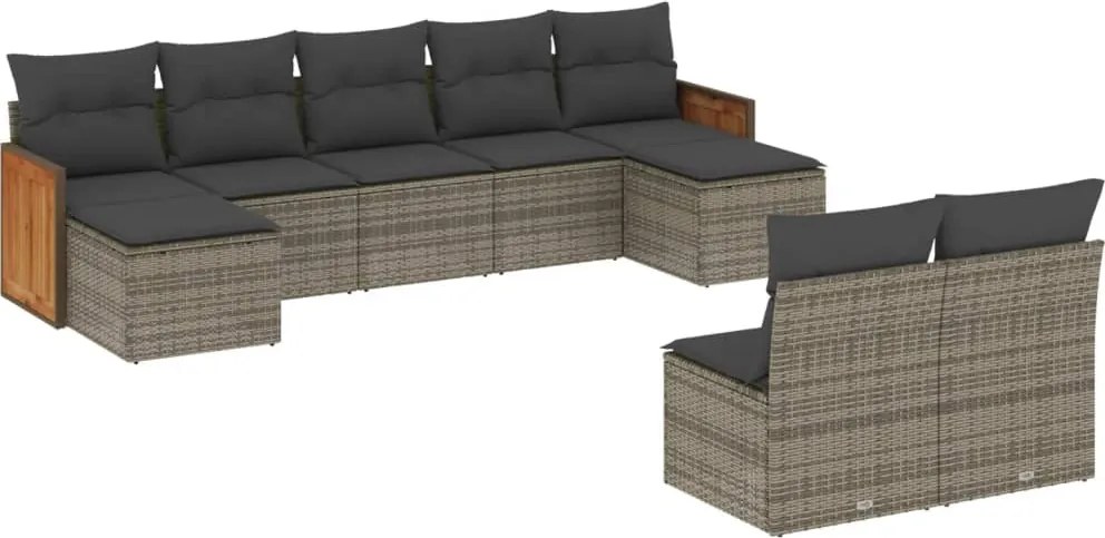 vidaXL Set canapele de grădină, 9 piese, cu perne, gri, poliratan
