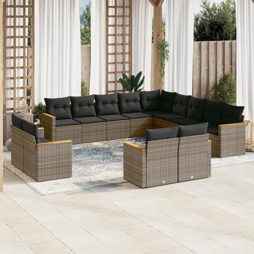 3226529 vidaXL Set mobilier de grădină cu perne, 13 piese, gri, poliratan