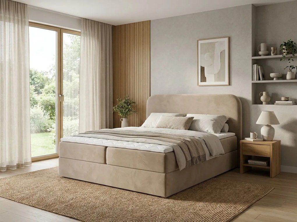 Pat tapițat boxspring FORENA 140x200 cm bej Saltea: Saltea cu arcuri Bonell