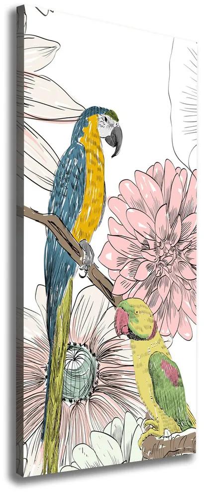 Tablouri tipărite pe pânză Papagalii și flori