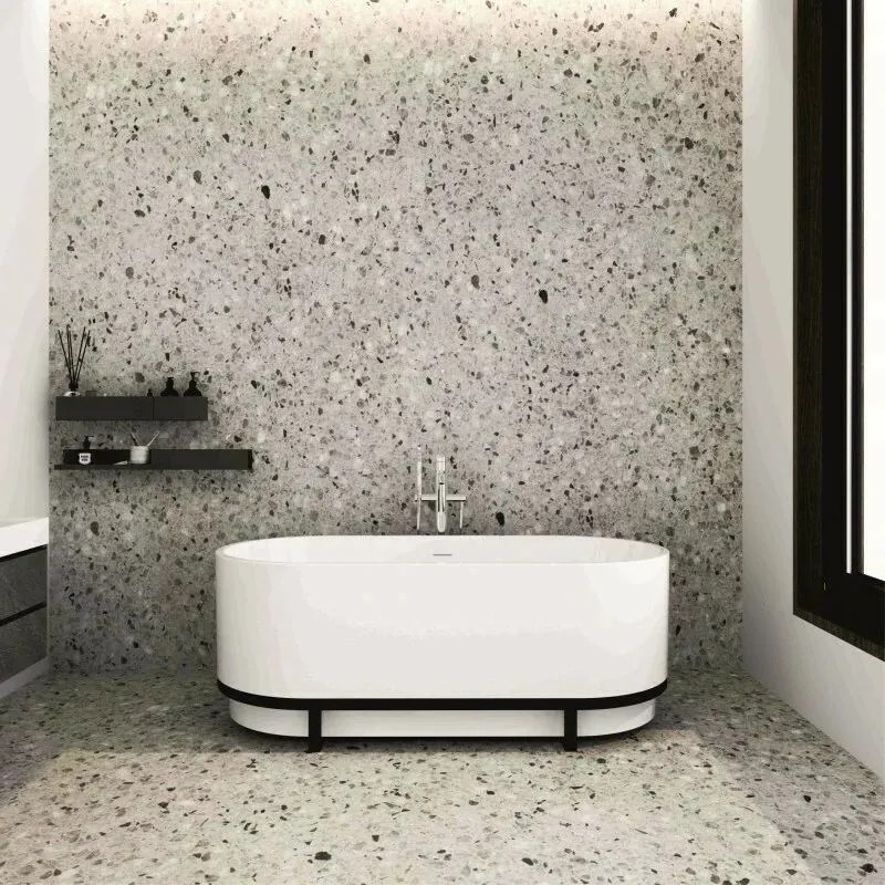 Cada freestanding Inter Ceramic acril alb-gri 160x75 cm cu cadru negru