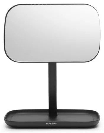 Oglindă cu suport pentru accesorii Brabantia ReNew 1004184, 28.3x20x12.6 cm, Bază antiderapantă, reglabilă la 360°, Gri închis
