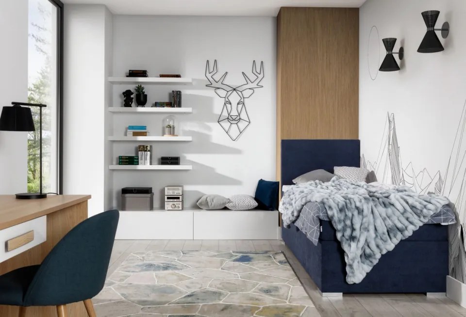 Pat tapitat, boxspring, cu spatiu pentru depozitare, 90x200 cm, Rocco L01, Eltap (Culoare: Mov deschis / Soro 65)