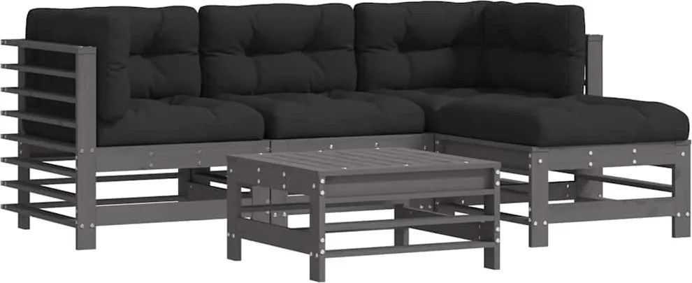 vidaXL Set mobilier grădină cu perne, 5 piese, gri, lemn masiv