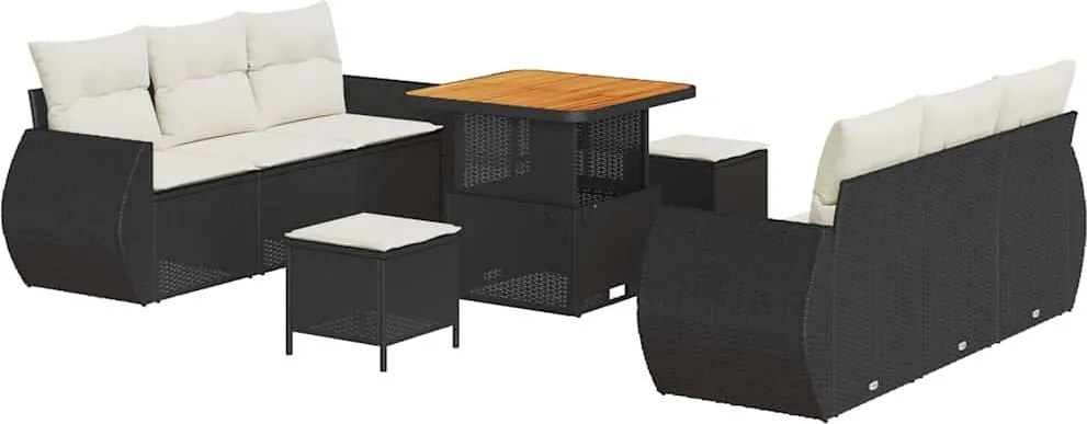 vidaXL Set de canapele pentru grădină cu pernă 9 pcs Negru poliratan