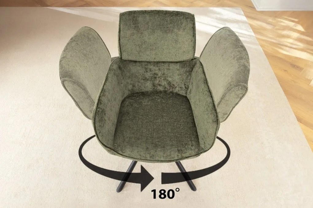 Set de 2 scaune pivotante, Metal Negru, Chenille Verde, UNIQUE A-46320 VC