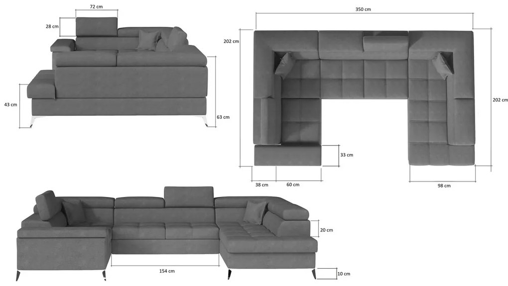 Supermobel Canapea extensibilă în formă de U THIAGO, 350x90x202, ontario 100, stânga
