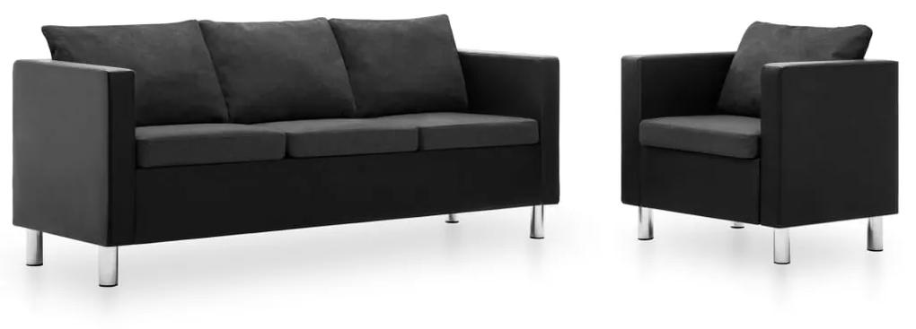 275508 vidaXL Set canapea, 2 piese, negru și gri închis, piele ecologică