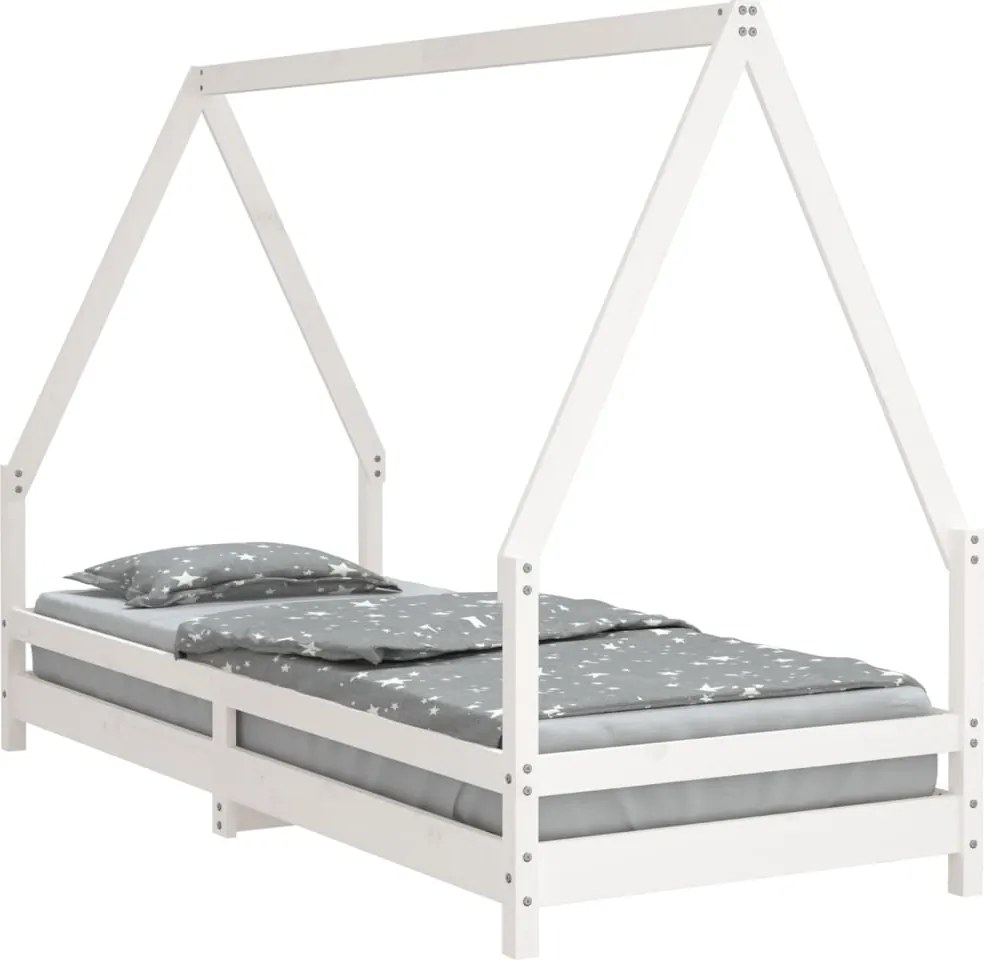 vidaXL Cadru de pat pentru copii, alb, 90x200 cm, lemn masiv de pin