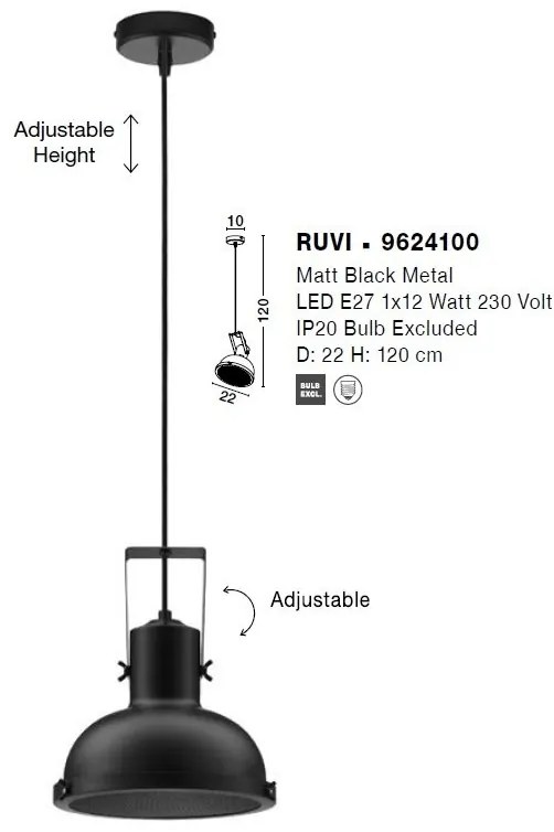 Lustra/Pendul metalic design retro RUVI negru