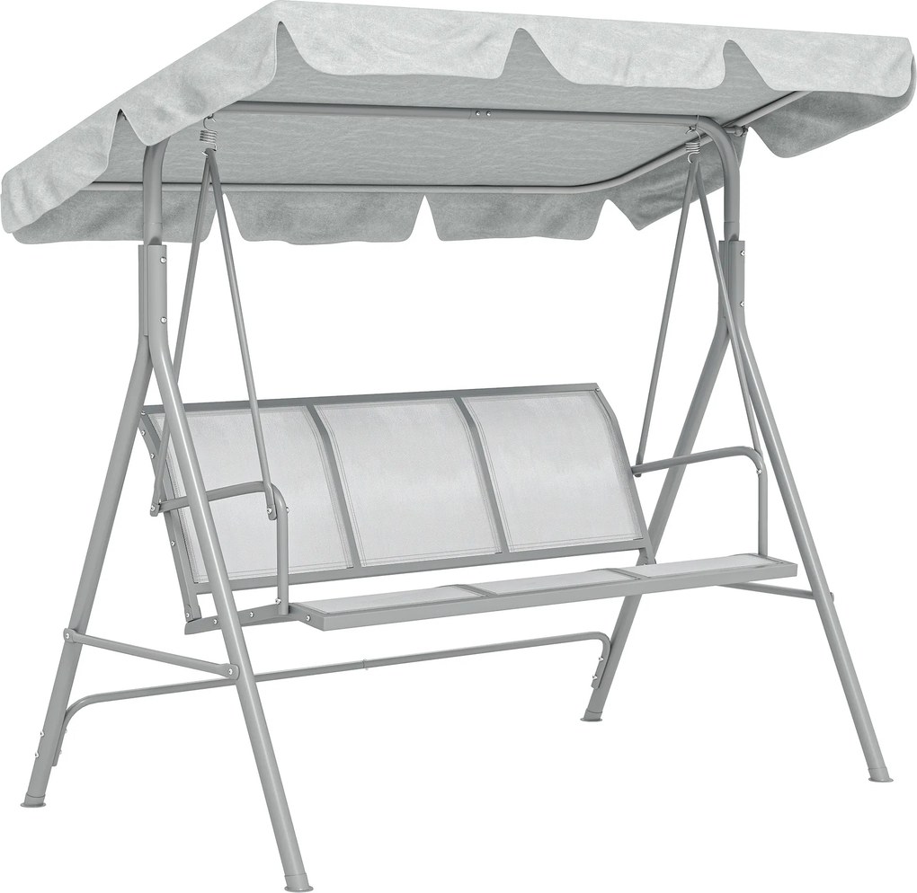 Balansoar de grădină 3 locuri Hollywoodschaukel cu acoperiș din metal gri+argintiu 170 x 110 x 153 cm | Aosom Romania