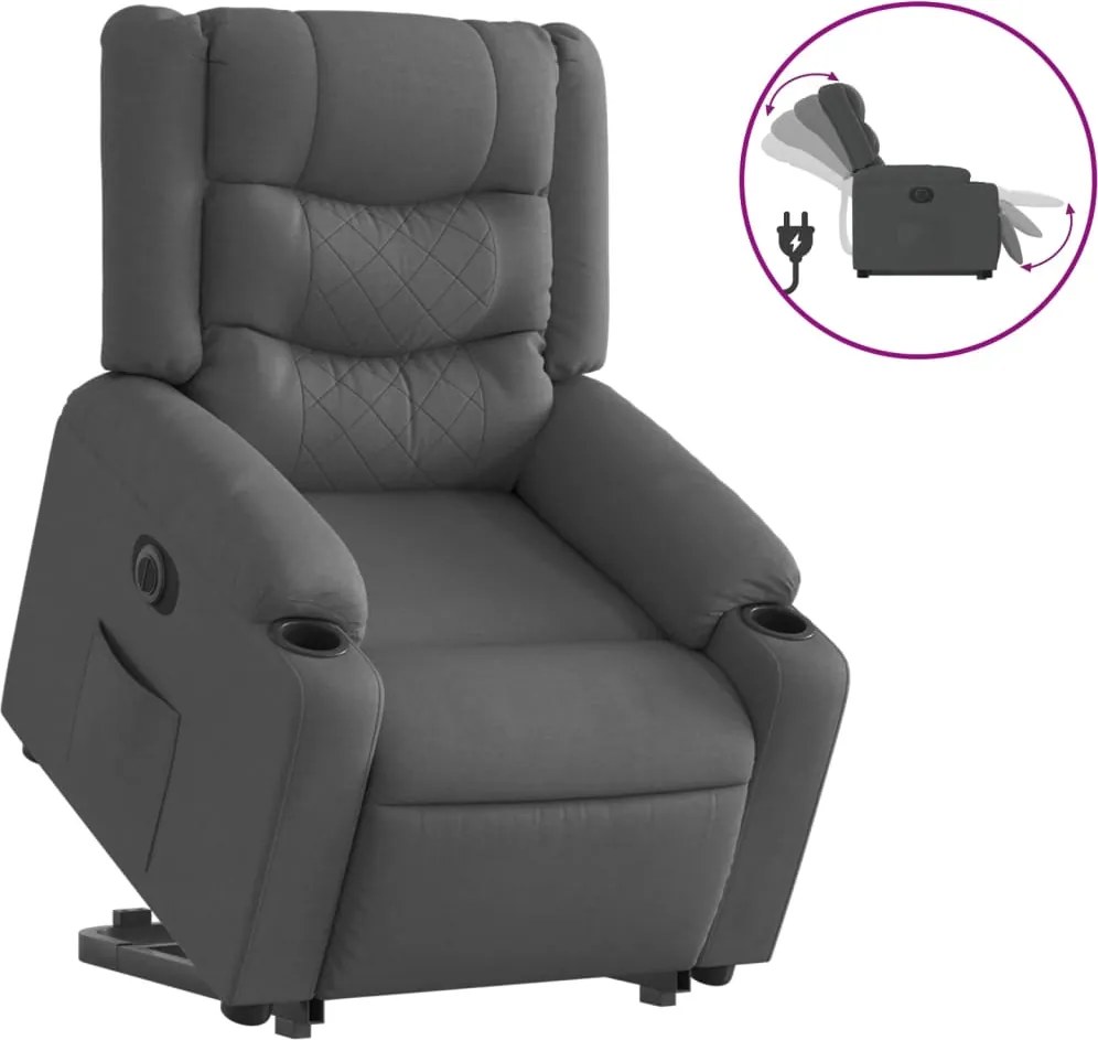 vidaXL Fotoliu electric rabatabil cu ridicare, gri închis, textil