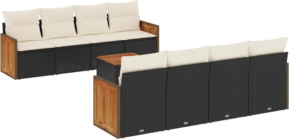 vidaXL Set mobilier de grădină cu perne, 9 piese, negru, poliratan