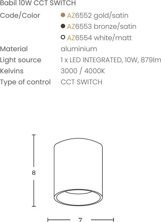 Spot aplicat bronz LED BABIL 10W CCT