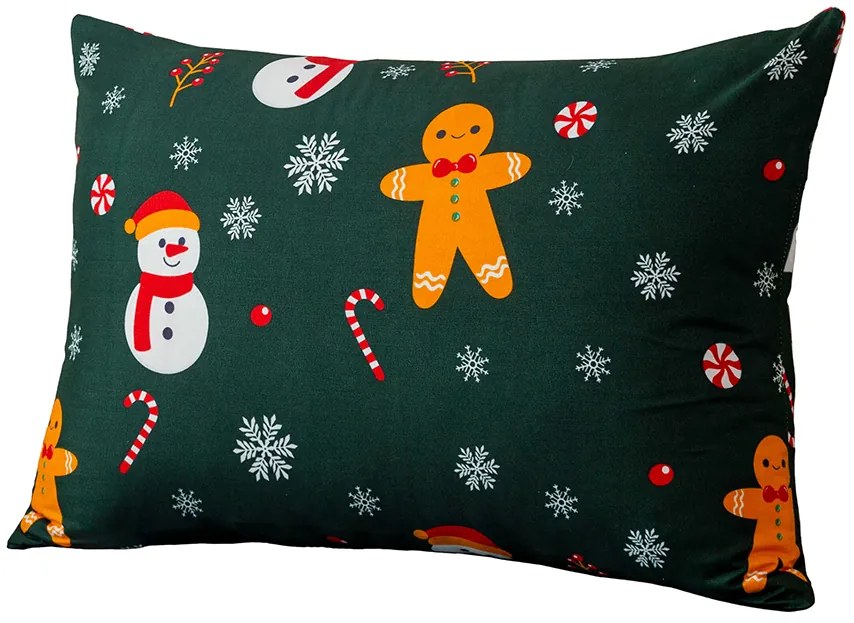 Fata de perna din microfibra SNOWMAN AND GINGERBREAD 50x70 cm, verde
