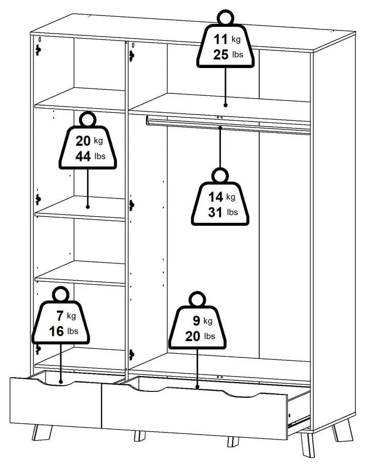 Șifonier alb-în culoare naturală cu aspect de lemn de stejar cu oglindă 147x201x58 cm Ikast – Tvilum