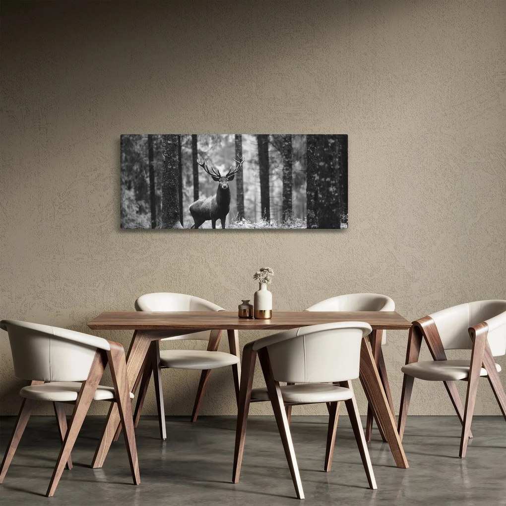 Tablou - Căprioare in pădure 2,alb-negru (120x50 cm)