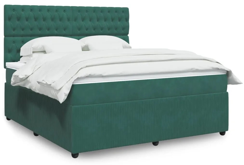 3292415 vidaXL Pat box spring cu saltea, verde închis, 180x200 cm, catifea