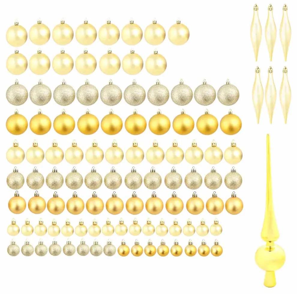 Set ornamente de brad, 112 piese-auriu