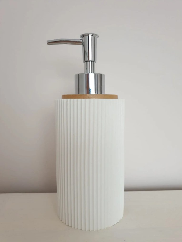 WHITE Dispenser săpun lichid din rășină, bambus şi inox
