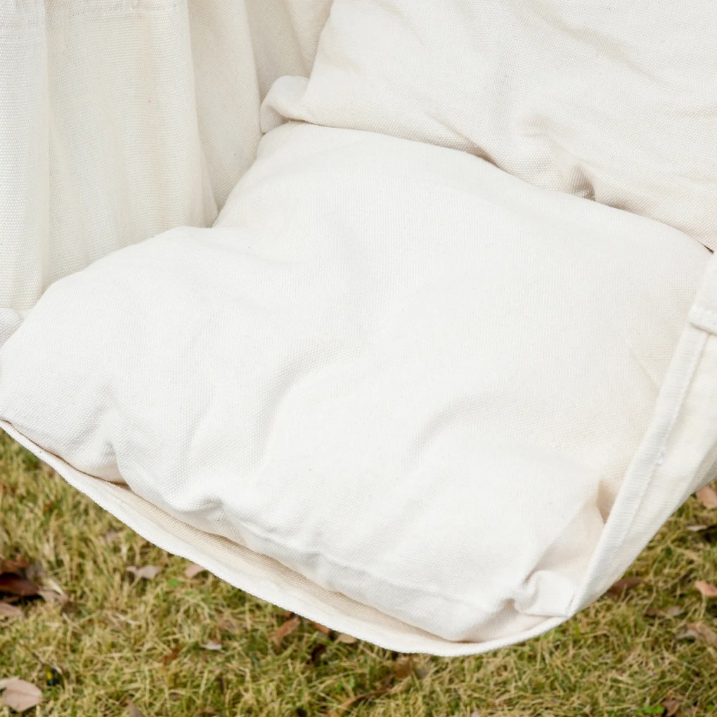 Outsunny Fotoliu suspendat exterior scaun-hamac cu 2 perne, interior și exterior, din țesătură bumbac amestec, crem | Aosom Romania