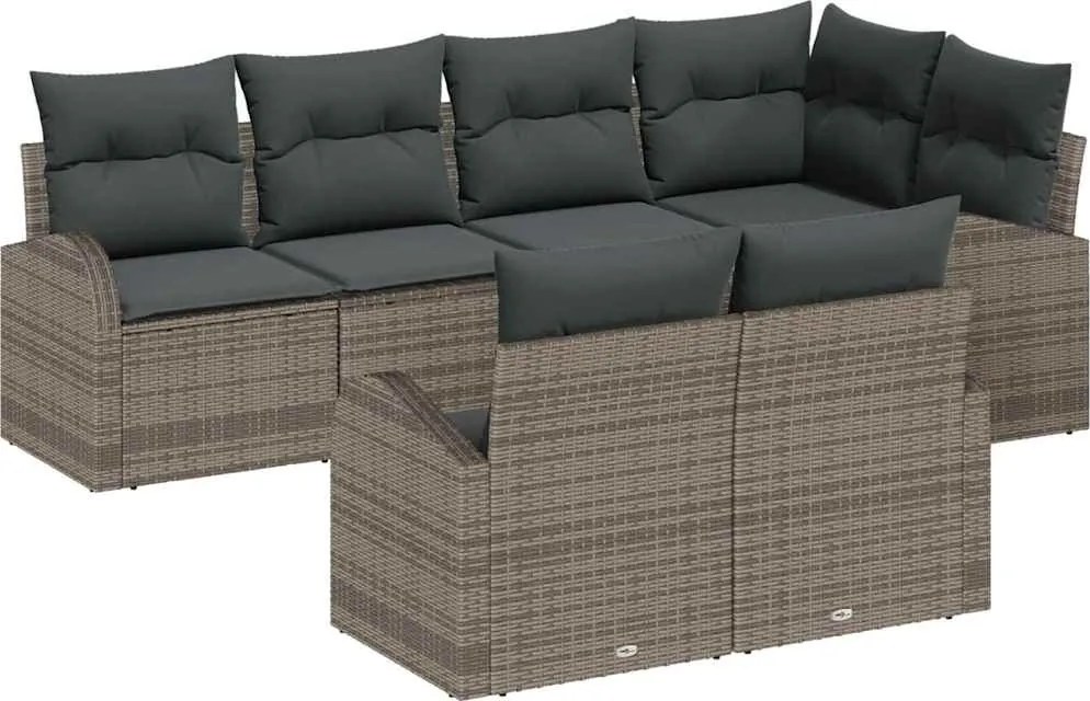 vidaXL Set de canapele pentru grădină cu pernă 7 pcs Gri poliratan