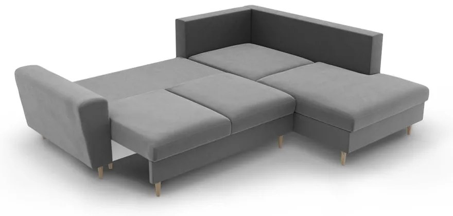 Colțar gri deschis extensibil, cu spațiu de depozitare cu tapițerie din catifea (cu colț pe partea dreaptă-în formă de ”L”) Kyoto – Cosmopolitan Design