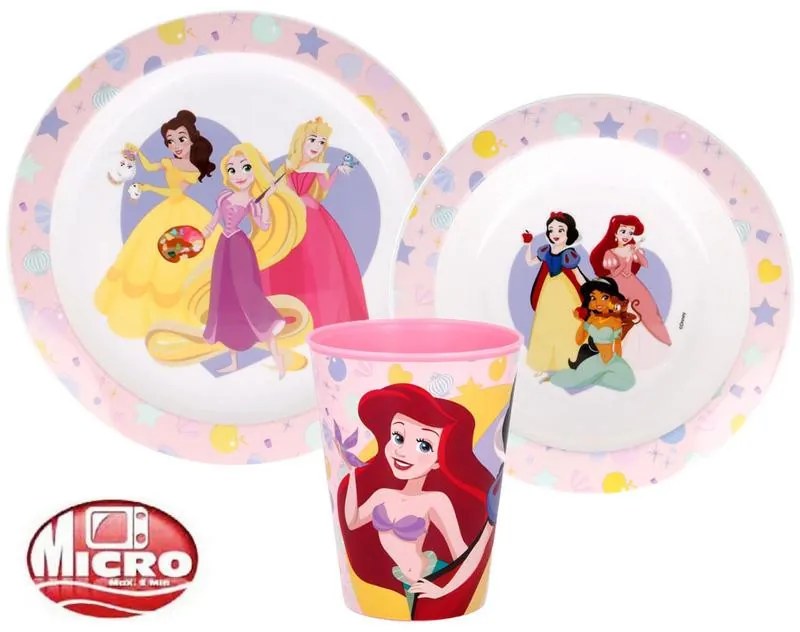 Prințesele Disney Set masă True, set plastic pentru microunde, cu pahar de 260 ml