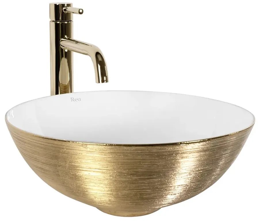 Lavoar pe blat Rea Stella rotund 35.5 cm alb lucios-auriu periat