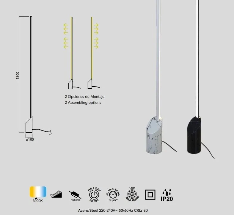 Lampadar, Lampa de podea LED design ambiental MARMOL negru