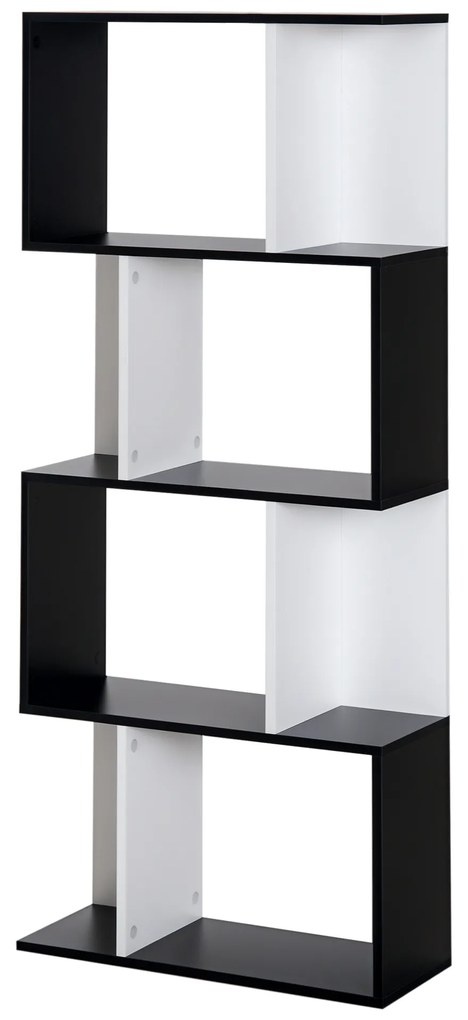 HOMCOM Bibliotecă Rafturi Mobilier Depozitare Design Contemporan în S 4 rafturi 60L x 24l x 148H cm Negru Alb | Aosom Romania