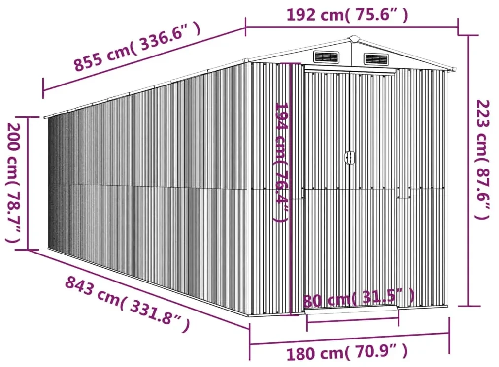 Sopron de gradina, antracit, 192x855x223 cm, otel galvanizat 192 x