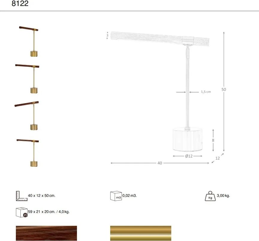 Lampa de birou LED din otel cu efect de nuc Gold steel