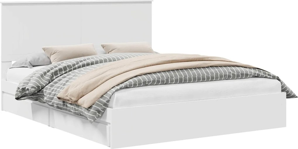 vidaXL Pat cu storage cu headboard Alb 160 x 200 cm Lemn compozit