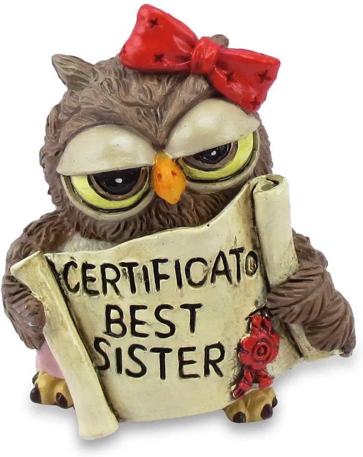 Statueta Funny Collection Bufnita - Certificat "Cea mai buna sora "